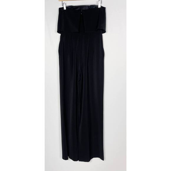 Express Size 2 Black Wide Leg Strapless Jumpsuit Cocktail Pockets Zip Back - Picture 2 of 10
